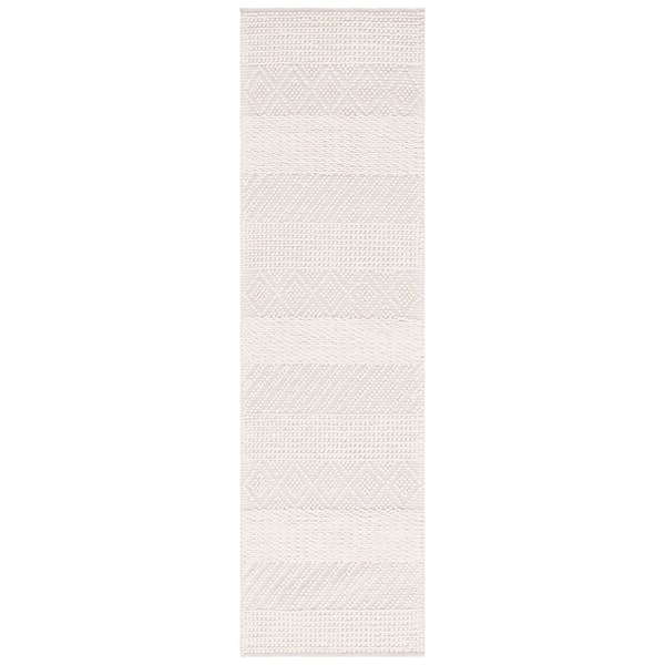 Natura 2 ft. x 8 ft. Ivory Striped Solid Color Diamond Runner Rug