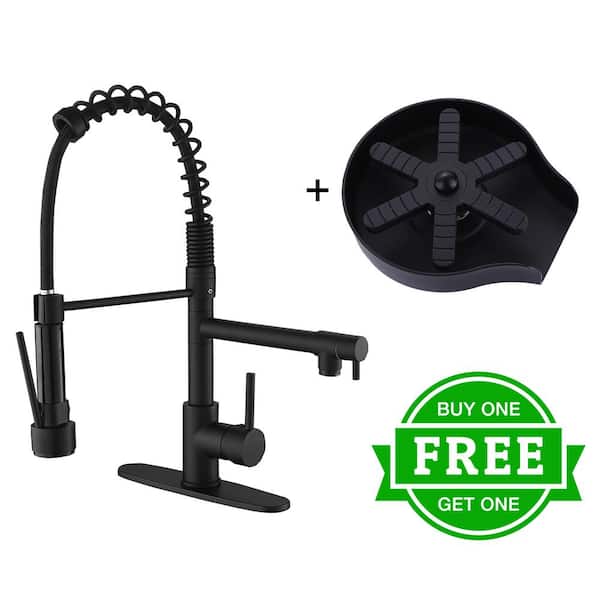 BWE Single Handle Pull-Down Sprayer Kitchen Faucet Bundle Glass Rinser in Matte Black