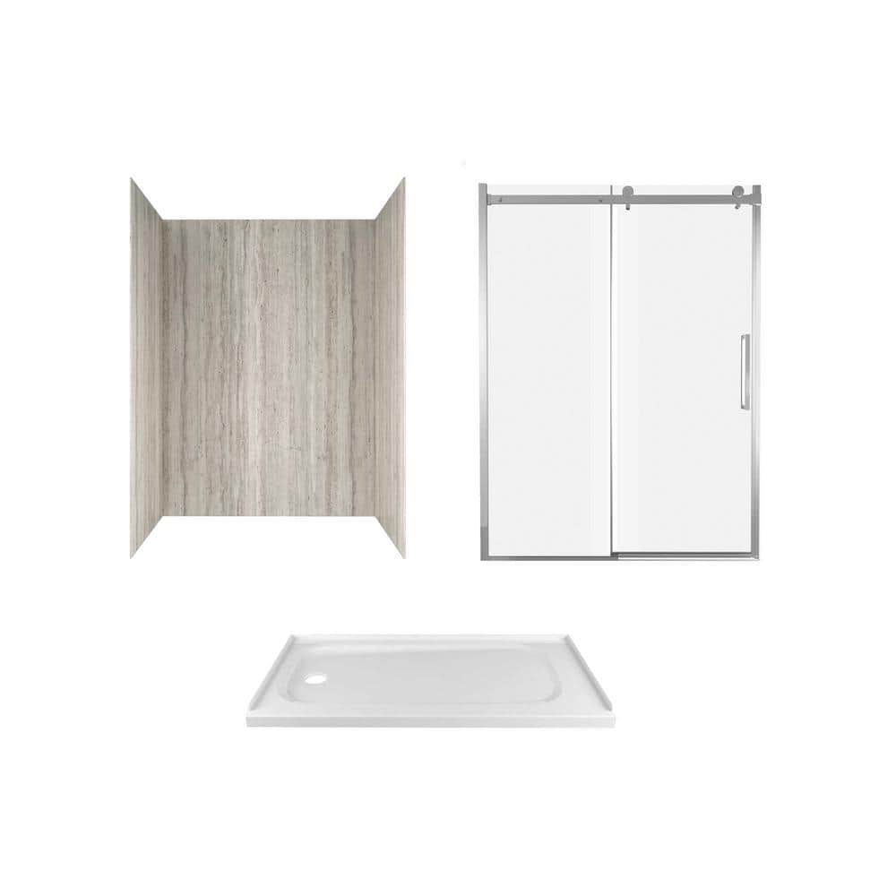 Passage 60 in. x 72 in. 3-Piece Glue-Up Alcove Shower Wall, Door and Base K