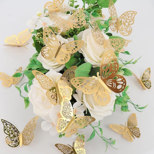 72-Piece 4.7 in. x 4.7 in. Gold 3D Removable Butterfly Wall Decal