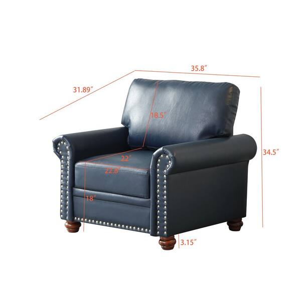 Seafuloy 35.8 in. W Navy Blue Faux Leather Arm Chair, Single Seat