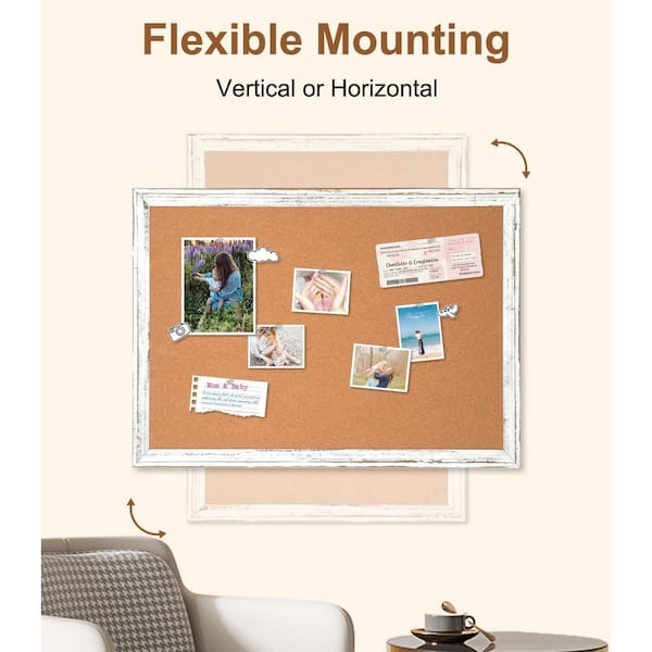 Whitewash Framed Bulletin Board With 3 Hemp Ropes, Rustic Linen Pin - View #7