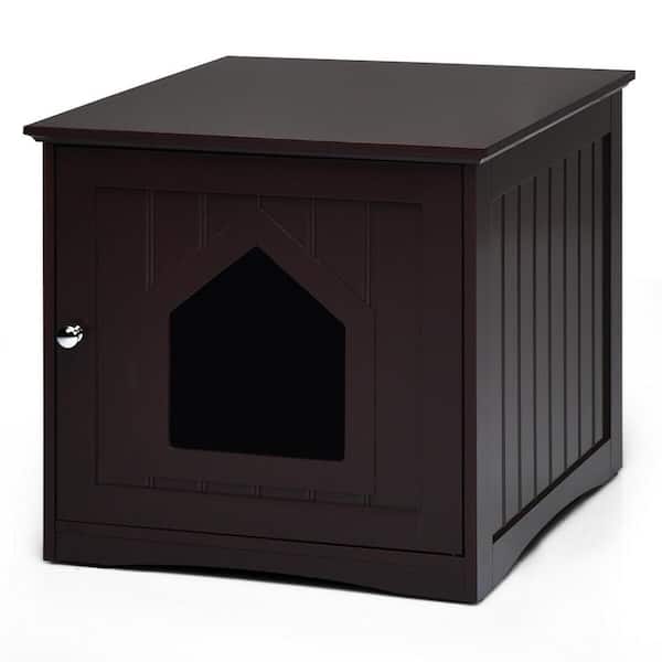 WELLFOR 19.5 in. W x 20 in. D x 18.5 in. H MDF Litter Box Cat Enclosure in Brown with Single Door