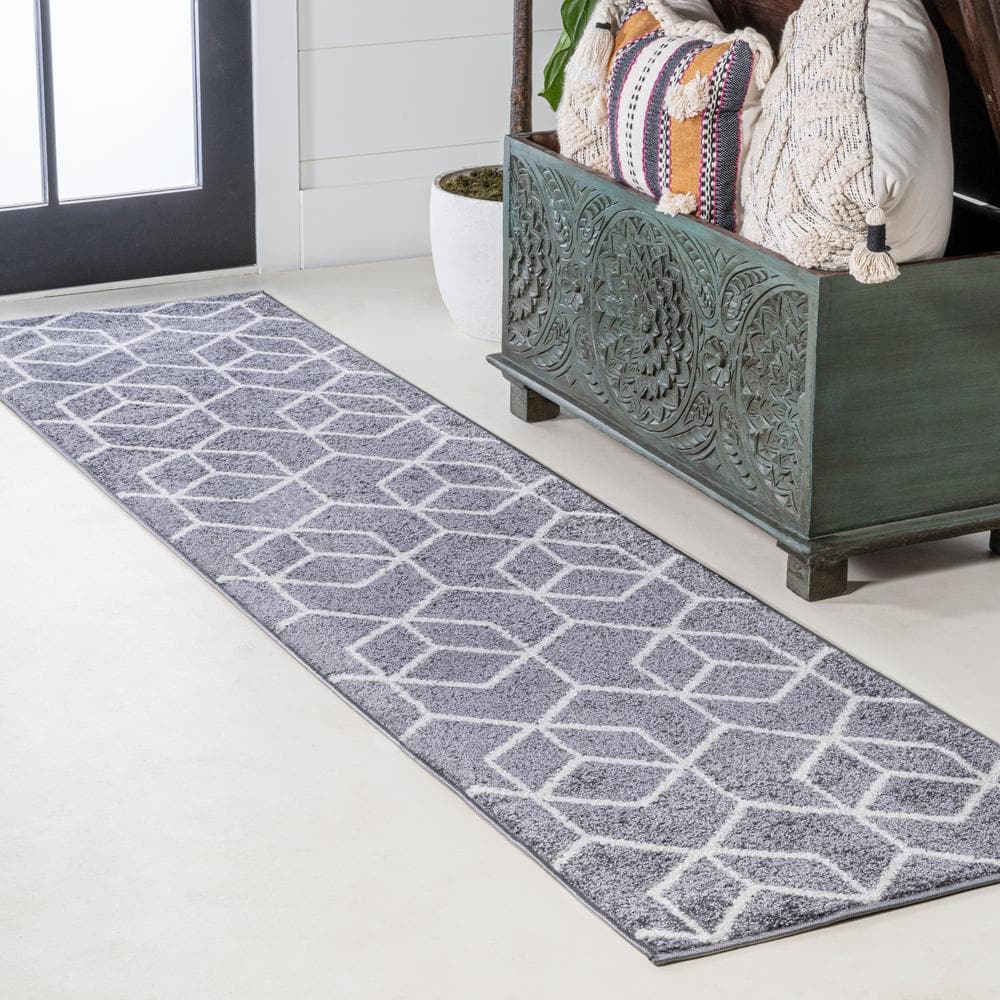 JONATHAN Y Tumbling Blocks Gray/White 2 ft. x 8 ft. Modern Geometric ...