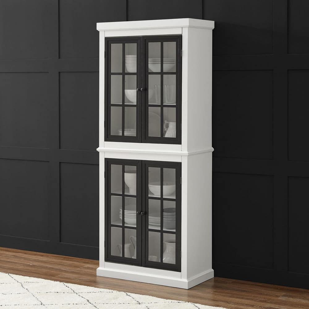 Tall White and Black Freestanding Storage Pantry with Adjustable Shelving
