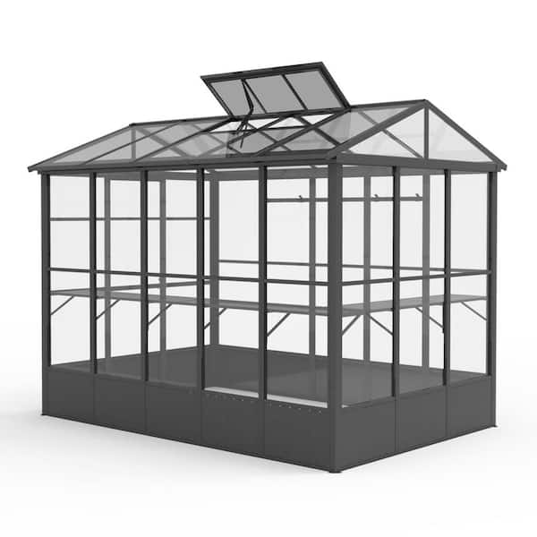 10 ft. W x 7 ft. D x 8 ft. H Outdoor Black Aluminum Frame Polycarbonate Greenhouse with Vent