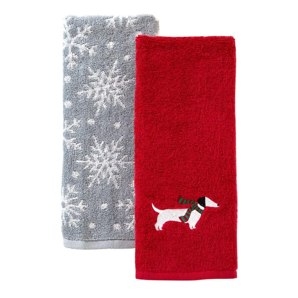 Decorative Towel Santa Kitchen Towels Set/2 Cotton Snowy Print 102425, Size: 28 in H x 28 in W x .25 in D, Red