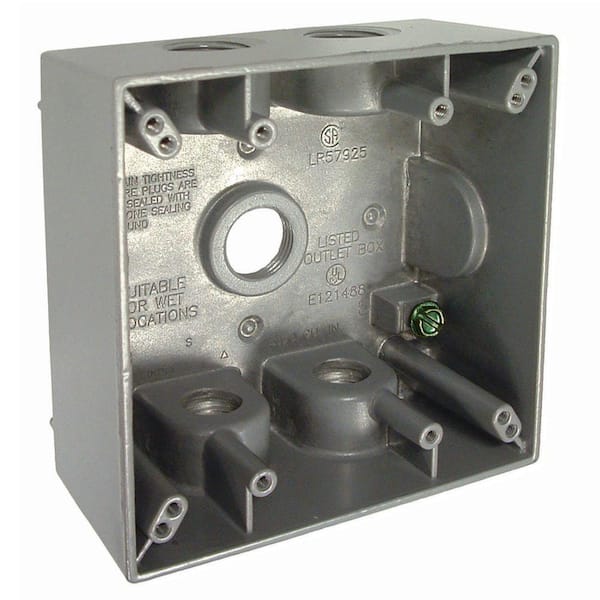 BELL N3R Aluminum Gray 2-Gang Weatherproof Outdoor Electrical Box, 5 Outlets at 1/2-in., With 2 Closure Plugs, 9-Pack