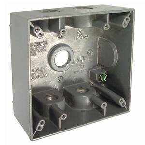 N3R Aluminum Gray 2-Gang Weatherproof Outdoor Electrical Box, 5-Outlets at 1/2 in. with 2 Closure Plugs