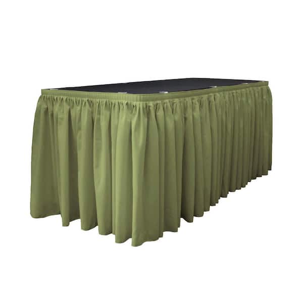 14 ft. x 29 in. Long Dark Sage Polyester Poplin Table Skirt with 10 L-Clips