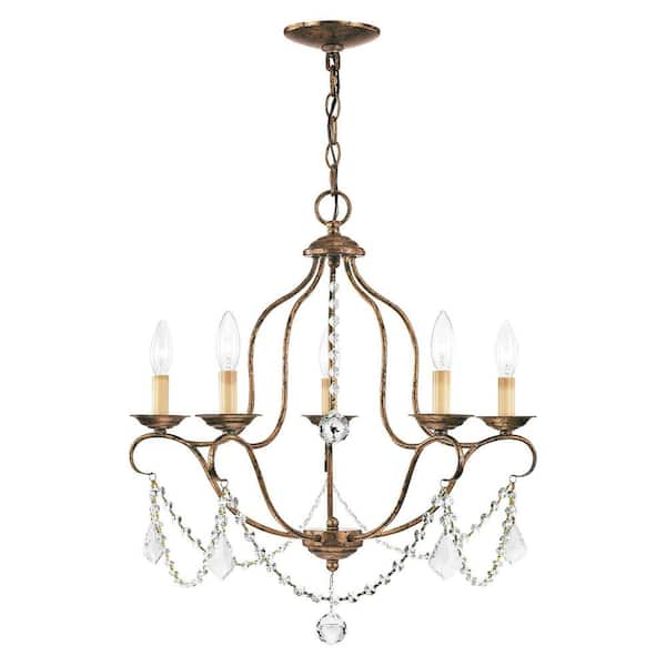 Livex Lighting Chesterfield 5 Light Hand Applied Venetian Golden Bronze Chandelier