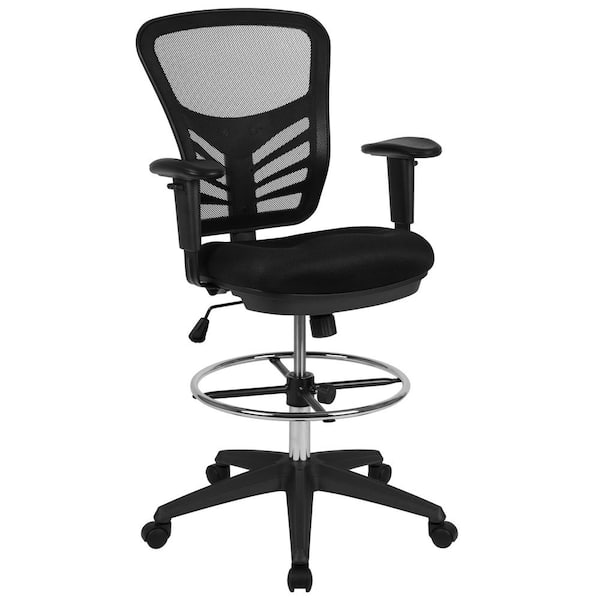 MAYKOOSH Black Flip-Top Ergonomic Mesh Drafting Swivel Desk Chair Lumbar  Support, Height Adjustable with Foot Ring 24860 - The Home Depot