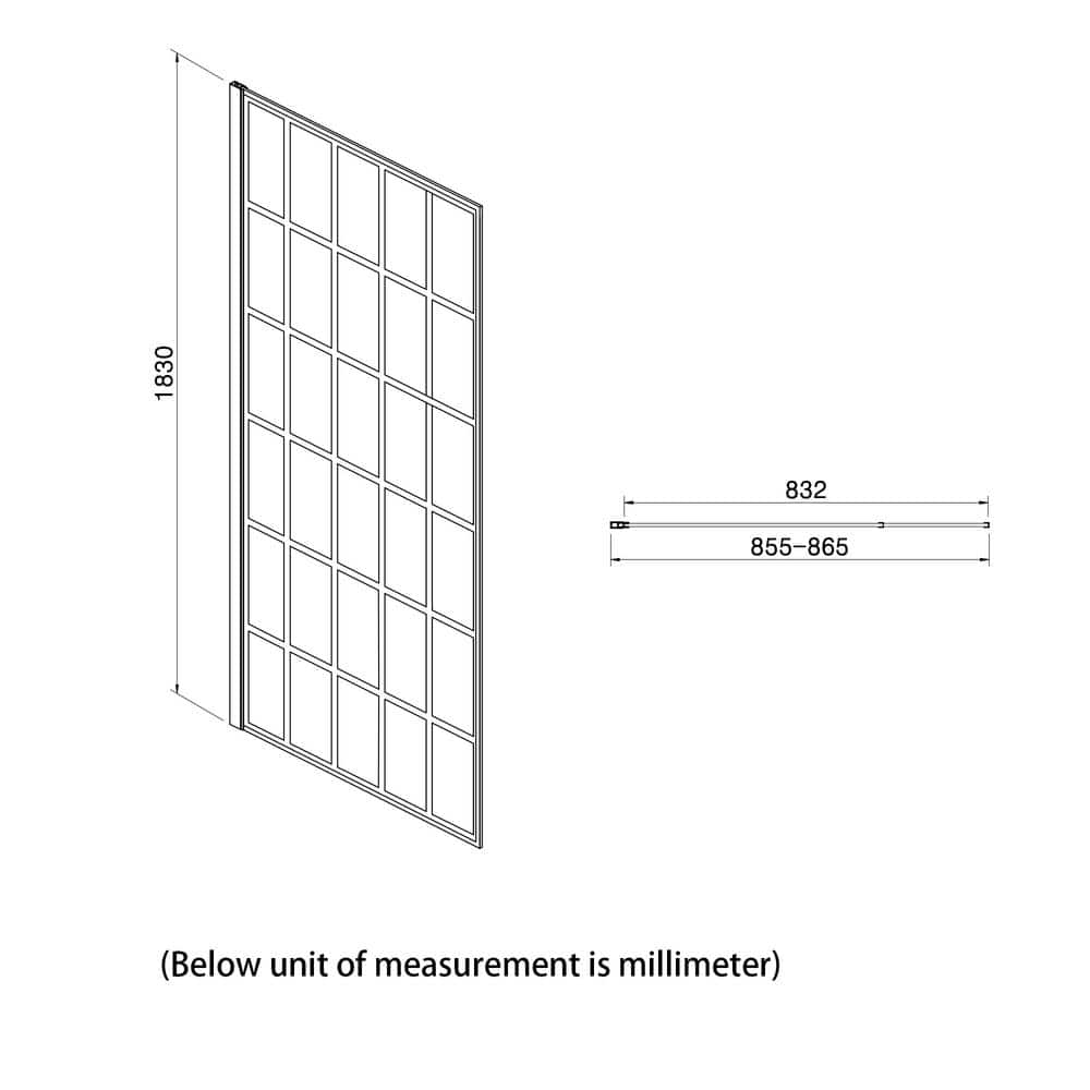 34'' Matte Black Frameless Fixed Shower Door with Clear Glass