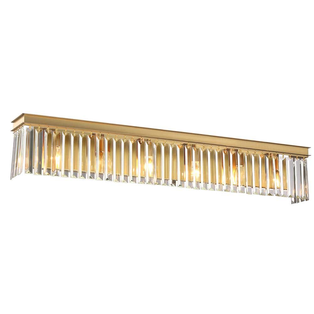 34.5 in. 6-Light Modern Gold Bathroom Vanity Light Wall Light Fixtures Over Mirror with Clear Crystal Shade -  pasentel, BD018-6-G