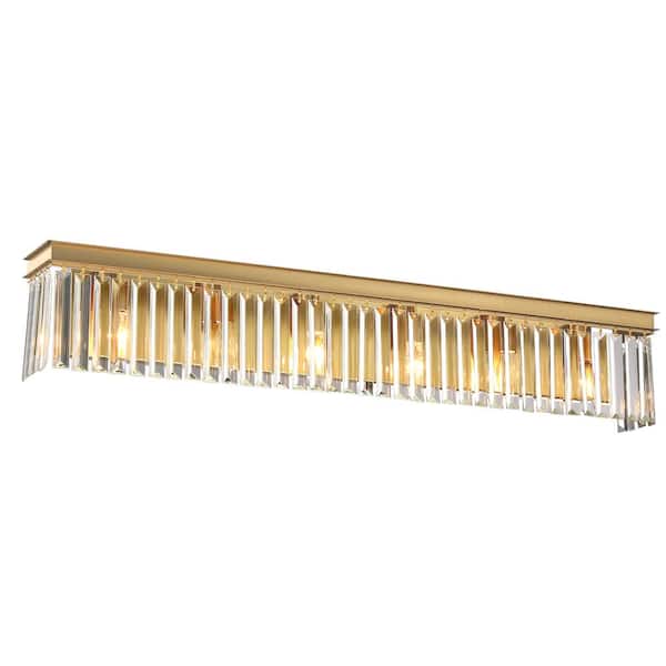 pasentel 34.5 in. 6-Light Modern Gold Bathroom Vanity Light Wall Light Fixtures Over Mirror with Clear Crystal Shade