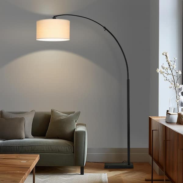 Brightech Logan 76 in. Classic Black Modern 1 Light Adjustable and Extendable LED Floor Lamp with Beige Fabric Drum Shade 1P IPGD CHPZ The Home Depot