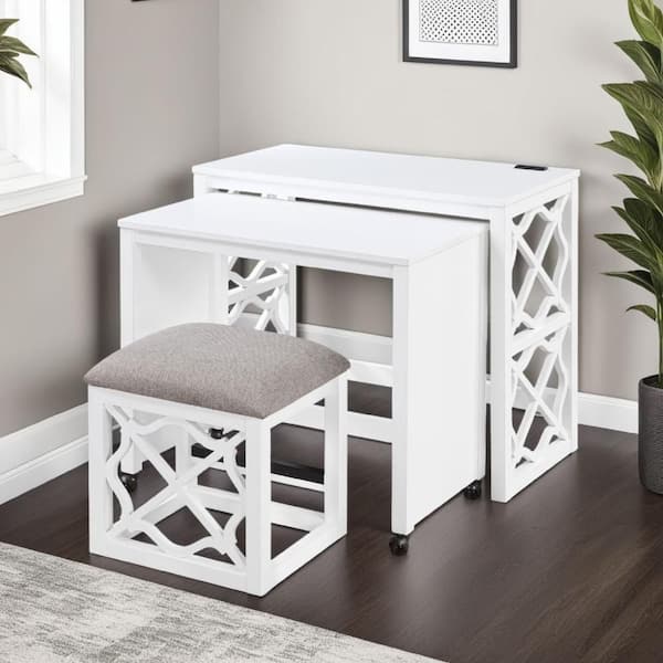 Syna 30.5 in. H White, Gray and Black Rectangle 3-Piece Nesting Desk and Stool Set