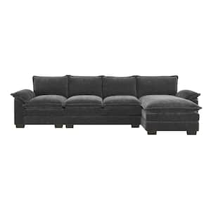 118 x 55 in. Pillow Top Arm Chenille L-Shaped Cloud Sofa with Double Seat Cushions in. Dark Gray