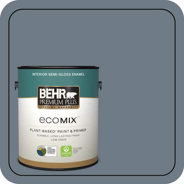 1 gal. #N490-5 Charcoal Blue Semi-Gloss Enamel EcoMix Plant-Based Interior Paint & Primer