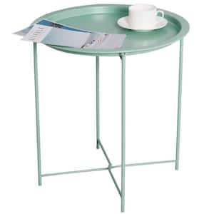 Green Foldable Metal Side Table Rust Resistant Waterproof Outdoor or Indoor Snack Table, Accent Coffee Table.