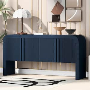 Navy Blue Wood 63 in. Striped Sideboard with 4-Doors and Adjustable Shelves