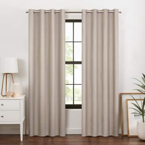Eclipse Larissa Sandstone Polyester Solid 50 in. W x 84 in. L Grommet 100% Blackout Curtain (Single Panel)