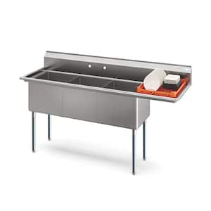 75 in. Three Compartment Commercial Sink Bowl Size 18x18x14 Stainless-Steel 18 Gauge with Right Drainboard