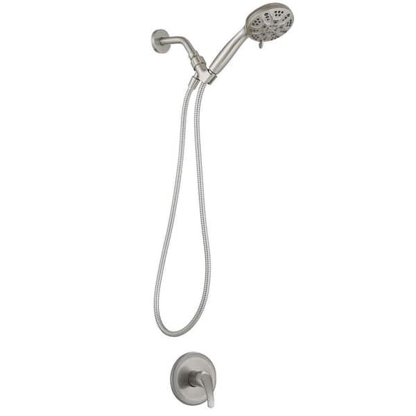 BWE 6-Spray Patterns with 1.8 GPM Showerhead Face Diameter 4.3 in. Wall Mounted Fixed Shower Head in Brushed Nickel