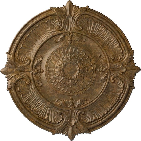 Ekena Millwork 3-1/2 in. x 53-1/2 in. x 53-1/2 in. Polyurethane Attica Acanthus Leaf Ceiling Moulding, Rubbed Bronze