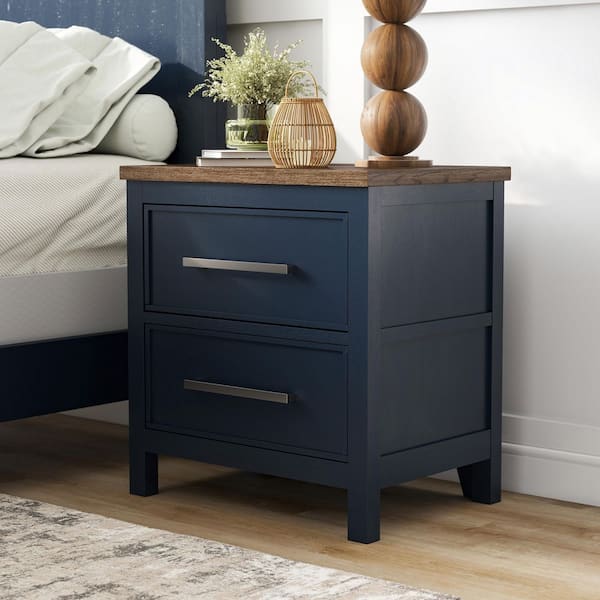 Furniture of America Beiring Blue and Dark Brown 2-Drawer 31.5 in. W Nightstand with Nickel Finish Mushroom Knob