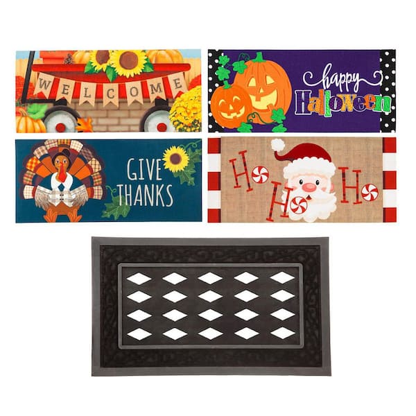 Sassafras Fall Holiday Set of 5 Door Mats with Rubber Display Frame, Collection #7