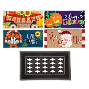 Sassafras Fall Holiday Set of 5 Door Mats with Rubber Display Frame, Collection #7