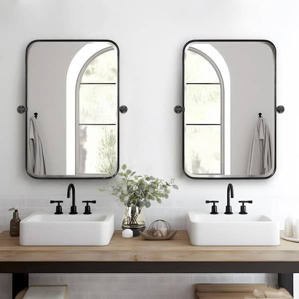 Dovelina 24 in. W x 36 in. H Rectangular Framed Wall Bathroom Vanity Mirror in Black 2PCS