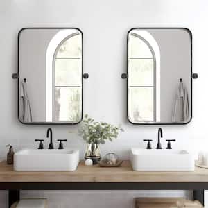 24 in. W x 36 in. H Rectangular Framed Wall Bathroom Vanity Mirror in Black 2PCS