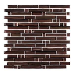 Handicraft Frisco Red Linear Mosaic 12 in. x 12 in. Glossy Stained Glass Wall and Pool Tile  (11.11 sq. ft.)