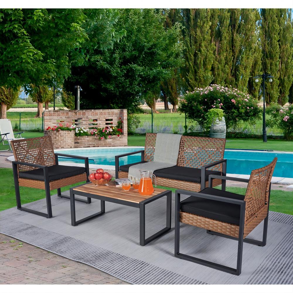 4-Piece Morden Hot Sale Wicker Outdoor Patio Conversation Set with Coffee T