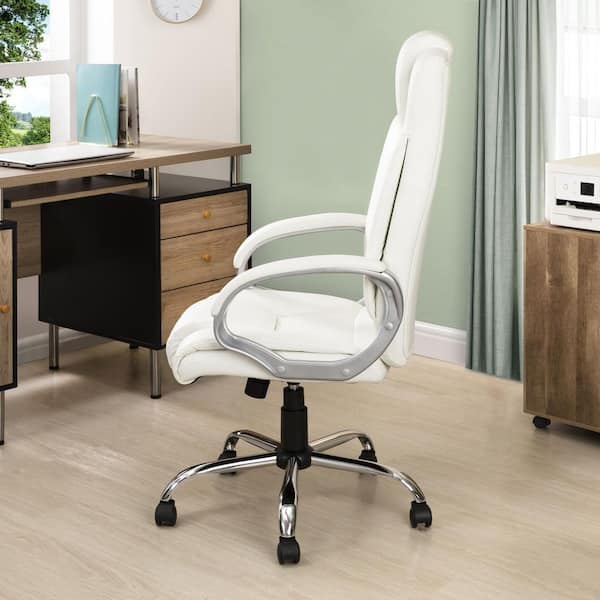 Homestock White High Back Executive Premium Faux Leather Office Chair with Back Support, Armrest and Lumbar Support