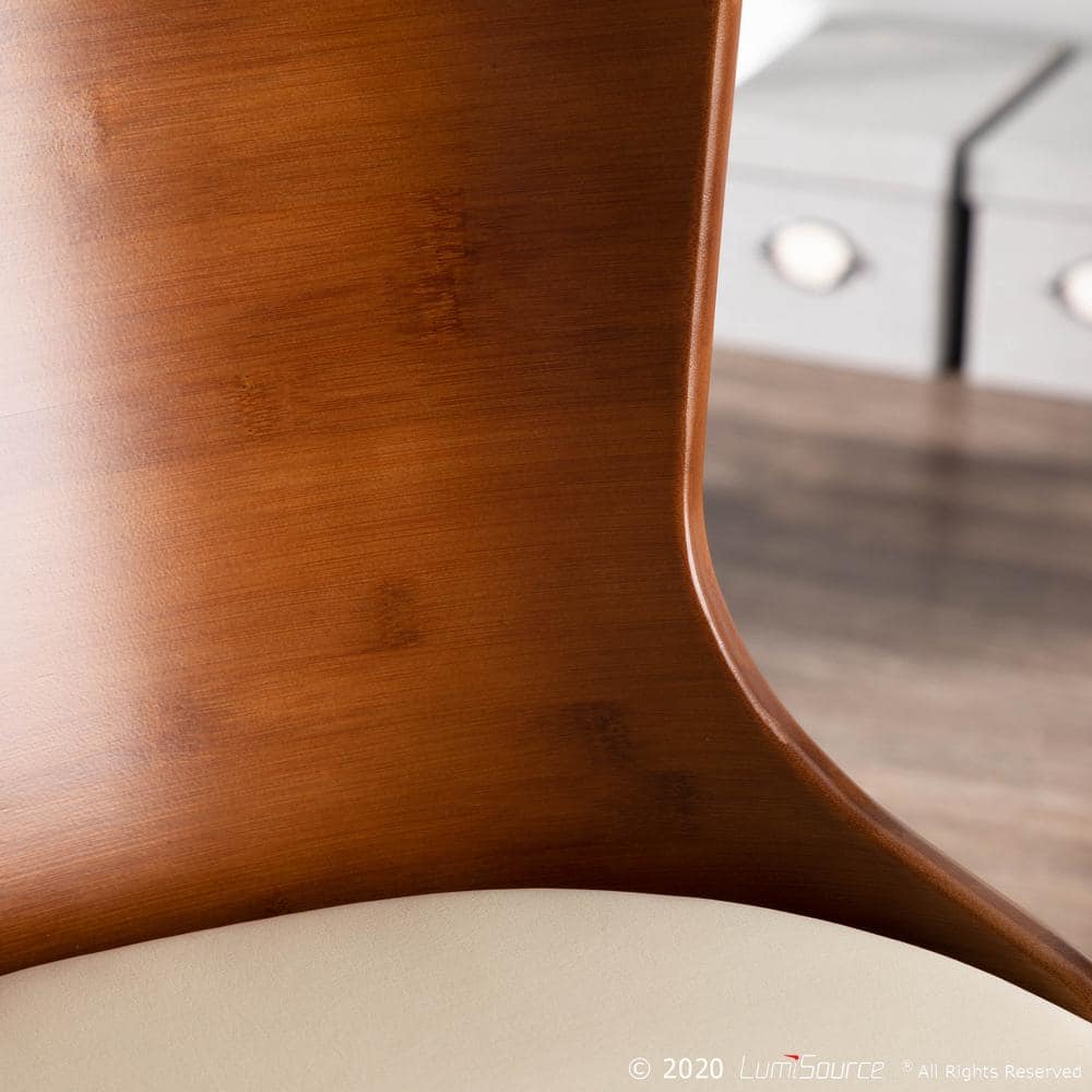 Walnut and Cream Faux Leather High Side Chair with Mid-Century Charm