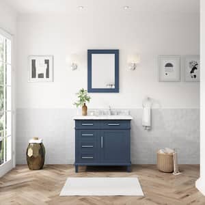 Sonoma 36 in. W x 22 in. D x 34.50 in. H Bath Vanity in Midnight Blue with Carrara Marble Top