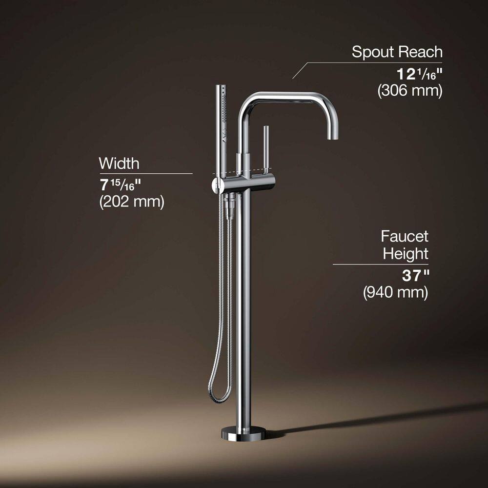 Polished Chrome Floor-Mount Bath Filler with Handshower