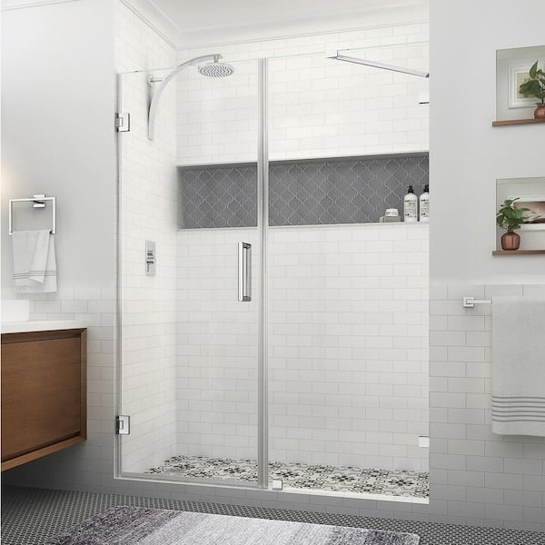 Aston Nautis XL 67.25 to 68.25 in. W x 80 in. H Hinged Frameless Shower Door in Polished Chrome with Clear StarCast Glass