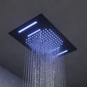 AuroraMist LED Bluetooth Shower 5-Spray Ceiling Mount 23 in. Fixed Shower Head with Handheld 6-Jets in Matte Black