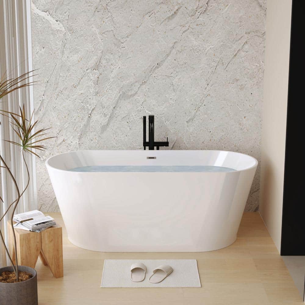 59 Inch Linear Acrylic Freestanding Tub, Gloss White Soaker Bathtub with Chrome Pop-Up Drain price history on PriceWatchPro
