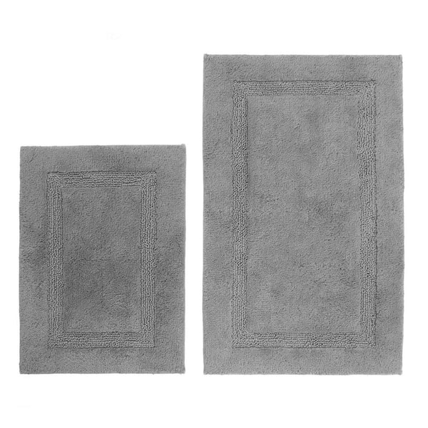 Nautica Peniston Gray 17 in. x 24 in. and 21 in. x 34 in. Solid Cotton 2-Piece Bath Rug Set
