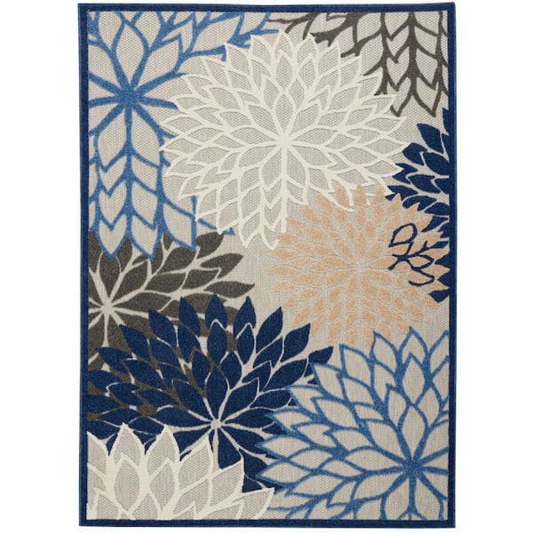 Aloha Blue/Multicolor 6 ft. x 9 ft. Floral Modern Indoor/Outdoor Patio Area Rug