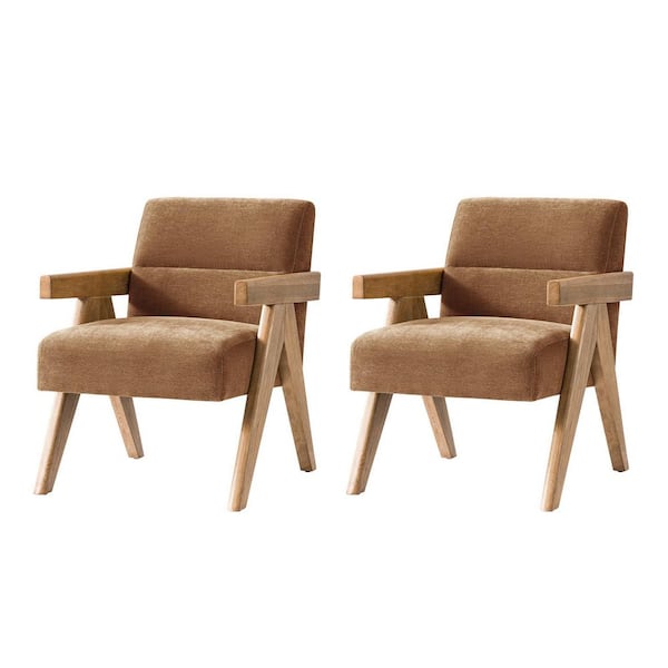 JAYDEN CREATION Odemaris Caramel Polyester Arm Chair (Set of 2