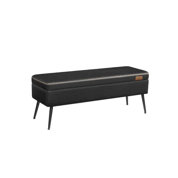 Benjara 46.8 in. Black Backless Bedroom Bench with Flip Lift Top Box Seat and Angled Flared Metal Legs
