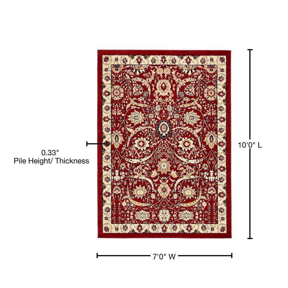 Handmade Espahan Red Synthetic Rectangular Rug - 7' x 10'