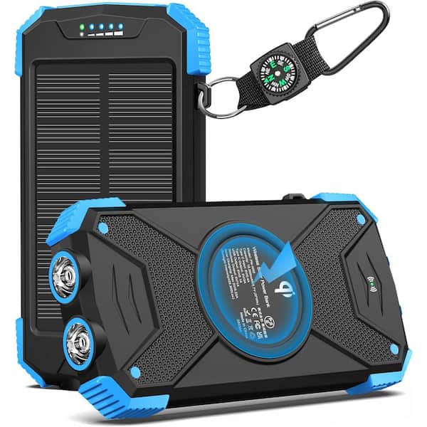 EKIEUDL Solar Portable Wireless Power Bank 20-Watt Fast Charging External Battery Pack in Blue (1-Pack)