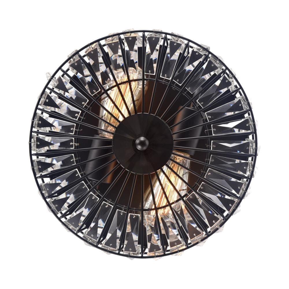 Matte Black Crystal Drum Flush Mount Ceiling Light